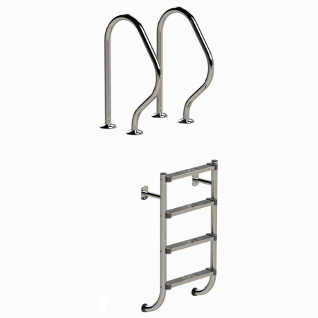 Preview: Tiefbeckenleiter De Luxe aus Edelstahl 4-stufig geteilt